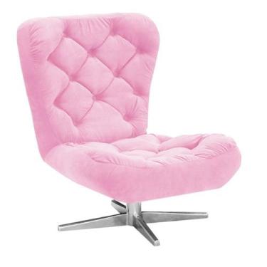 Imagem de Poltrona Decorativa Botonê Iris Suede Rosa Bebê com Base Estrela Girat