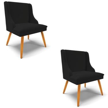Imagem de Kit 2 Cadeiras Estofadas Para Sala De Jantar Pés Palito Lia Linho Preto - Ibiza