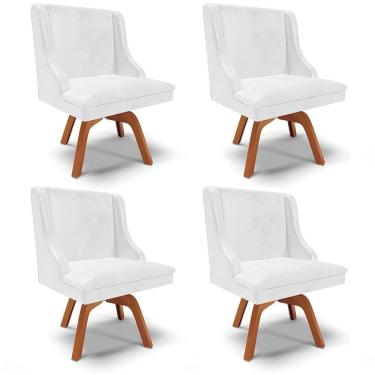 Imagem de Kit 4 Cadeiras Estofadas Base Giratória De Madeira Lia Sintético Premium Branco - Ibiza