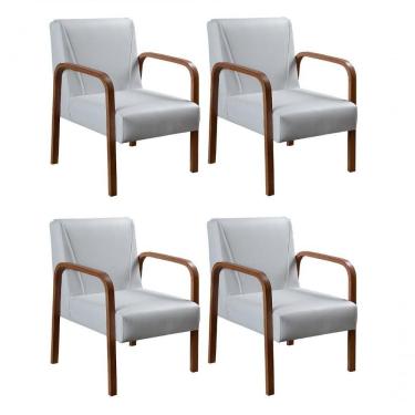 Imagem de Kit 4 Poltronas Anita Moderna Decorativa Braço Madeira Corino Branco 190
