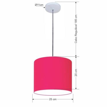 Imagem de Lustre Luminária Pendente Vivare Free Lux Pe-4107br Cúpula Em Tecido 25x20cm Pink Canopla Branca E Fio Cristal