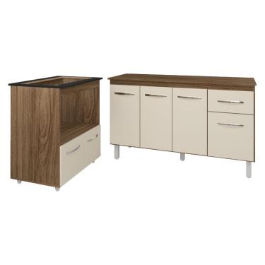 Imagem de Armário Gabinete Camila 138 cm com Tampo Tampão e Balcão Evelyn Para cooktop 5 Bocas Sa...