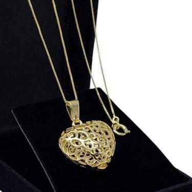 Imagem de Colar Com Pingente Coração Decorado Banho De Ouro 18k 3324A - Trs Chic