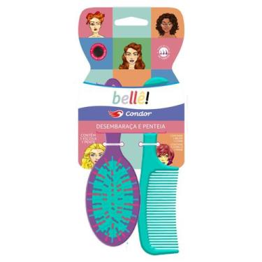 Imagem de Kit Escova Almofadada Oval + Pente Mundo Condor Bellê, VERDE E ROXO
