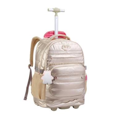 Imagem de Mochila Rodinhas Lorena Queiroz Metalizada Color Up Escolar Cor:Dourad