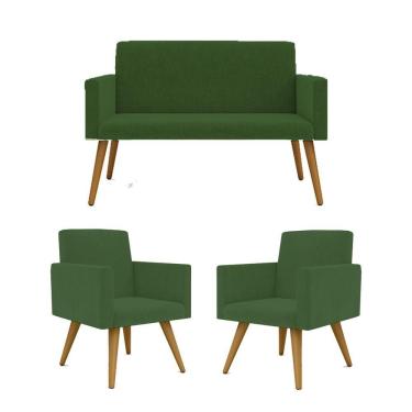 Imagem de Kit Sofá Namoradeira + 2 Poltronas Sala Estar Balaqui Decor Cor:verde