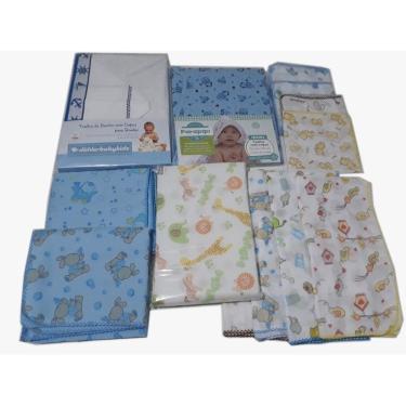 Imagem de Kit 8 fraldas 2 toalha capuz 1 travesseiro 2 cueiros Menino