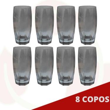 Imagem de Kit 8 Copos de Vidro Cinza Florida Mesa Chique Jantar 370ml - PRATICAS