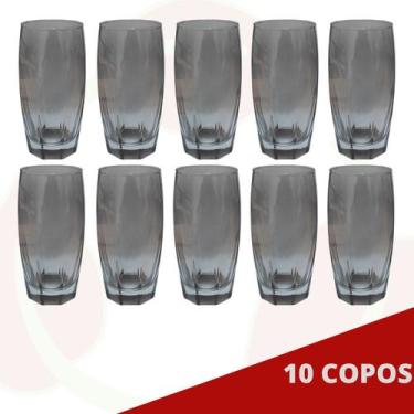 Imagem de Kit 10 Copos de Vidro Cinza Florida Mesa Chique Jantar 370ml - PRATICA