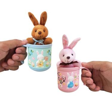 Imagem de Kit 2 Canecas Emborrachada + 2 Coelhos Páscoa Pelúcia - MultiA