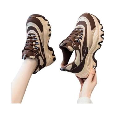 Imagem de Tênis Casuais Femininos De Couro Branco Com Plataforma De 8CM E Sola G