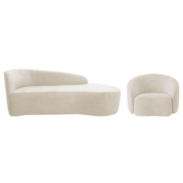 Imagem de Kit Divã Recamier Orgânico França 140cm Lado Direito E Poltrona Amore Bouclé Bege