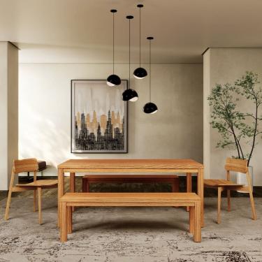 Imagem de Mesa de Jantar 180cm 1555NC com 2 Cadeiras 1557NC e 2 Bancos 1556NC Nature Rústico Clar...