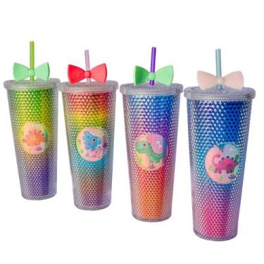 Imagem de Copo Com Canudo LED Infantil 750ml Dinossauro Colorido - Tomate