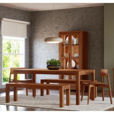 Imagem de Conjunto Sala Jantar Nature: Cristaleira, Mesa, Banco e Cadeiras Madei