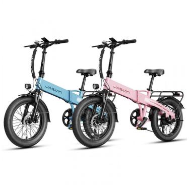 Imagem de Bicicleta Elétrica Dobrável Jasion EB6 Azul e Rosa 1000W Motor Brushless Bateria Embuti...