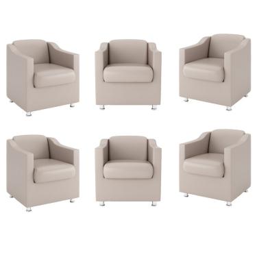 Imagem de Kit 6 Poltronas Decorativas Tilla Para Consultório E Sala Courino Bege Balaqui Decor