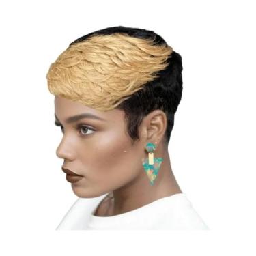 Imagem de Peruca Feminina Curta De Cabelo Humano Cacheado Ondulado Com Franja, E