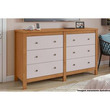 Imagem de Cômoda de Quarto Horizontal Maggiore 6 Gavetas em MDF com Puxador de Metal Amêndoa Off...