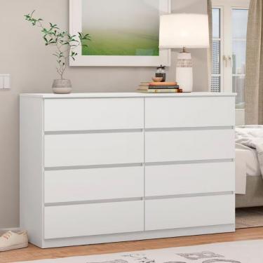Imagem de Cômoda Sintra 8 Gavetas em Mdp com Puxador Embutido Branco Brilho para Quarto Organizado