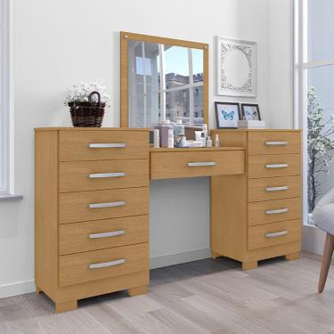 Imagem de Conjunto Cômoda e Penteadeira Pétala 5 Gavetas MDF Marrom para Quarto com Espelho