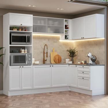 Imagem de Cozinha Completa de Canto Vik 9 Portas 3 Gavetas 399 cm Branco com Puxadores em Metal