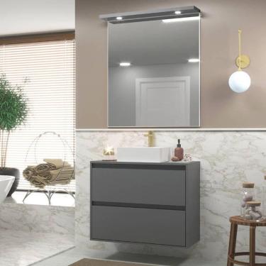 Imagem de Gabinete Para Banheiro Com Cuba E Espelheira Com Led 80cm Mdf Grafite Dubai - On Móveis