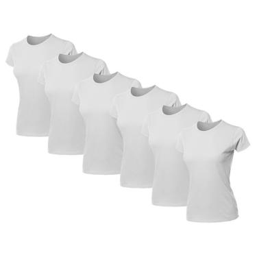 Imagem de Kit 6 Blusas Feminina Camiseta Lisa Básica Algodão Baby Look-Feminino
