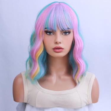 Imagem de Peruca WTHCOS Rainbow Short Curly Wavy 35cm para mulheres