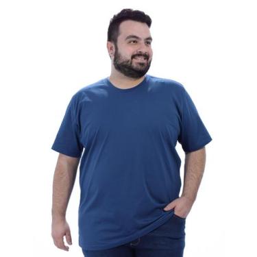 Imagem de Camiseta Plus Size Lisa Masculina Básica Algodão Azul Jeans - Anistia 