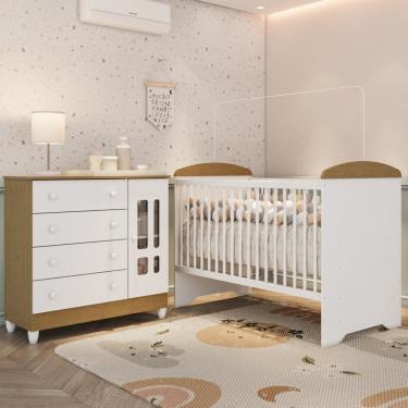 Imagem de Conjunto Quarto Bebê Berço Americano 3 em 1 Eloá Cômoda com Fraldário 100% Mdf Branco c...
