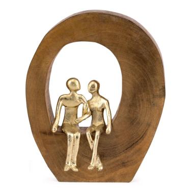 Imagem de Escultura Decorativa Casal em Madeira e Metal Dourado 24cm 21896 Mart
