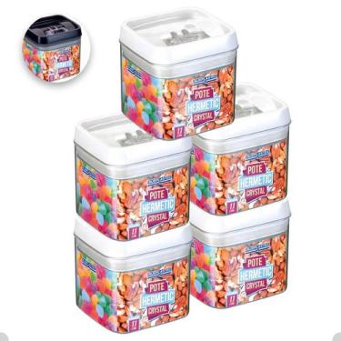 Imagem de 5 Potes Herméticos De Acrílico Mantimento Tampa Trava 1100ml - Injepla