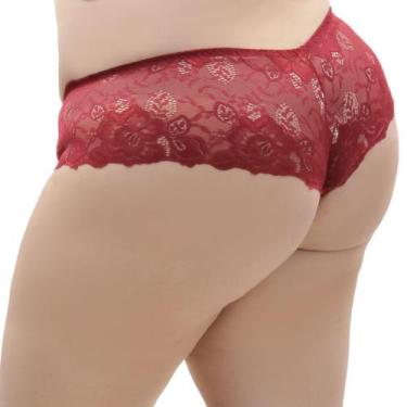 Imagem de Calcinha Plus Size Fio Dental Renda E Tule Jackie, 52, Vermelho