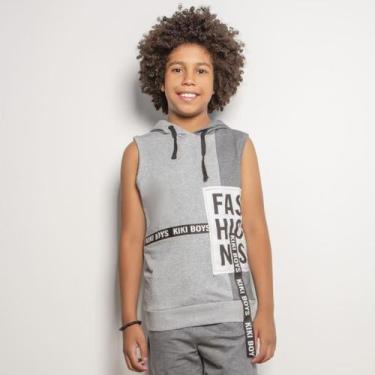 Imagem de Camiseta Regata Juvenil Menino Kiki Capuz - Kiki & Mily, Cinza com bra