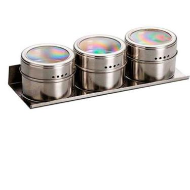 Imagem de Porta Condimento em Inox c/ 3 Peças e Base Magnética - Wincy