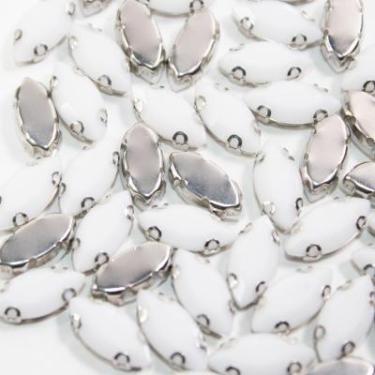 Imagem de Chaton Engrampado Navete Branco 7x15mm Branco 100 peças 34g - La Mode 