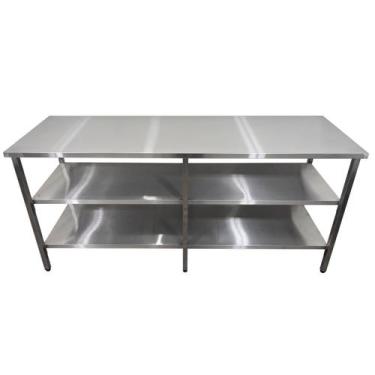 Imagem de Mesa de Aço Inox Industrial 170x70x90 cm com 2 Prateleiras Plano Liso 