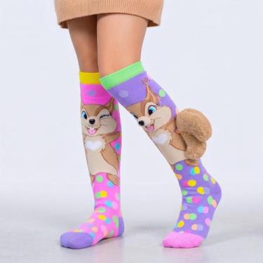 Imagem de Meia Divertida Maluca 3D Infantil Cano Alto Personagens - ZUUM, Roxo, 