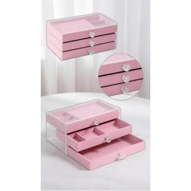 Imagem de Organizador de Joias 3 Gavetas Veludo Rosa Cristal - Congratulations S