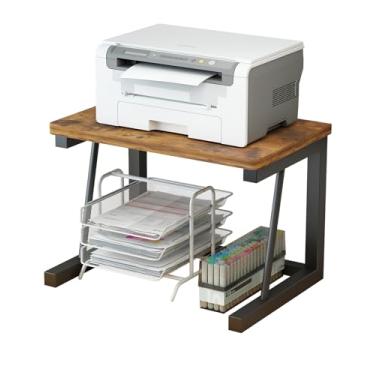 Imagem de YEIBOOFU Suporte de impressora de mesa, prateleira de impressora rústica de madeira de 2 camadas para impressora 3D e laser, scanner, copiadora, organizador de armazenamento de espaço pequeno durável para cozinha de escritório doméstico (2 camadas, marrom)