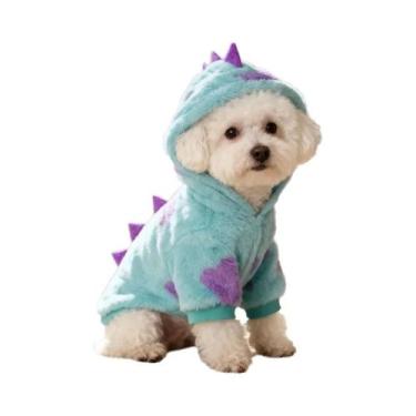 Imagem de Hoodie Quente De Plush Com Estampa De Dinossauro Roxo Para Cães Pequen