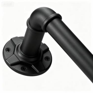 Imagem de Varões de cortina industriais para janelas de 81 a 122 cm curtos, 2,5 cm blackout envoltório em torno de varão de cortina preto ajustável resistente haste divisória de ambiente externo/interno montado