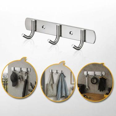 Imagem de Gancho De Parede Inox Suporte Toalha Roupas 3 Lugares Wbcom