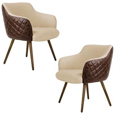 Imagem de Kit 2 Poltronas Decorativas Kitana Pés Palito PU Sintético/Linho Marrom/Bege - Gran Belo