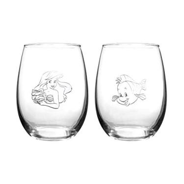 Imagem de Conjuntos de ta as de vinho sem haste colecion veis da Disney Classics 473 ml Conjunto com 2, Ariel & Flounder