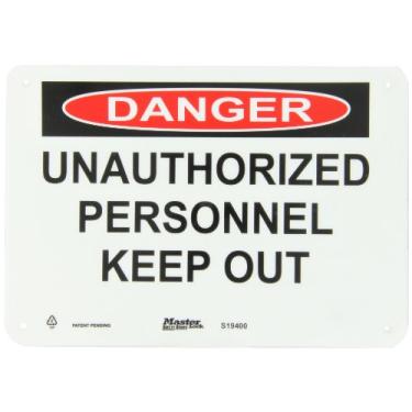 Imagem de Master Lock S19400 25,4 cm de largura x 17,7 cm de altura em polipropileno, preto e vermelho em branco placa de segurança, perigo de cabeçalho, lenda "pessoal não autorizado Keep Out"