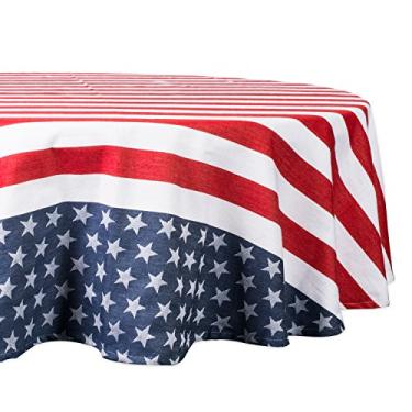 Imagem de DII Coleção de mesa de estrelas e listras, toalha de mesa, redonda de 178 cm