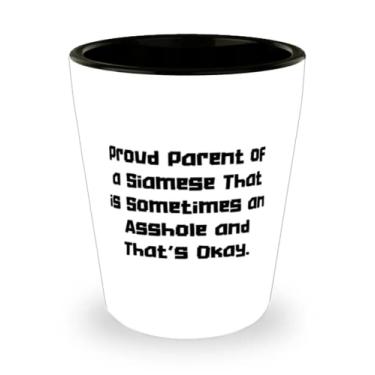 Imagem de Presentes de gato siamês para amantes de gatos, pai orgulhoso de um siamês que às vezes, lindo copo de shot de gato siamês, copo de cerâmica de amigos