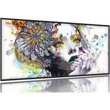 Imagem de Quadro Decorativo Abstrato Mulher Colorido 130x60 Moldura Preta 2x2